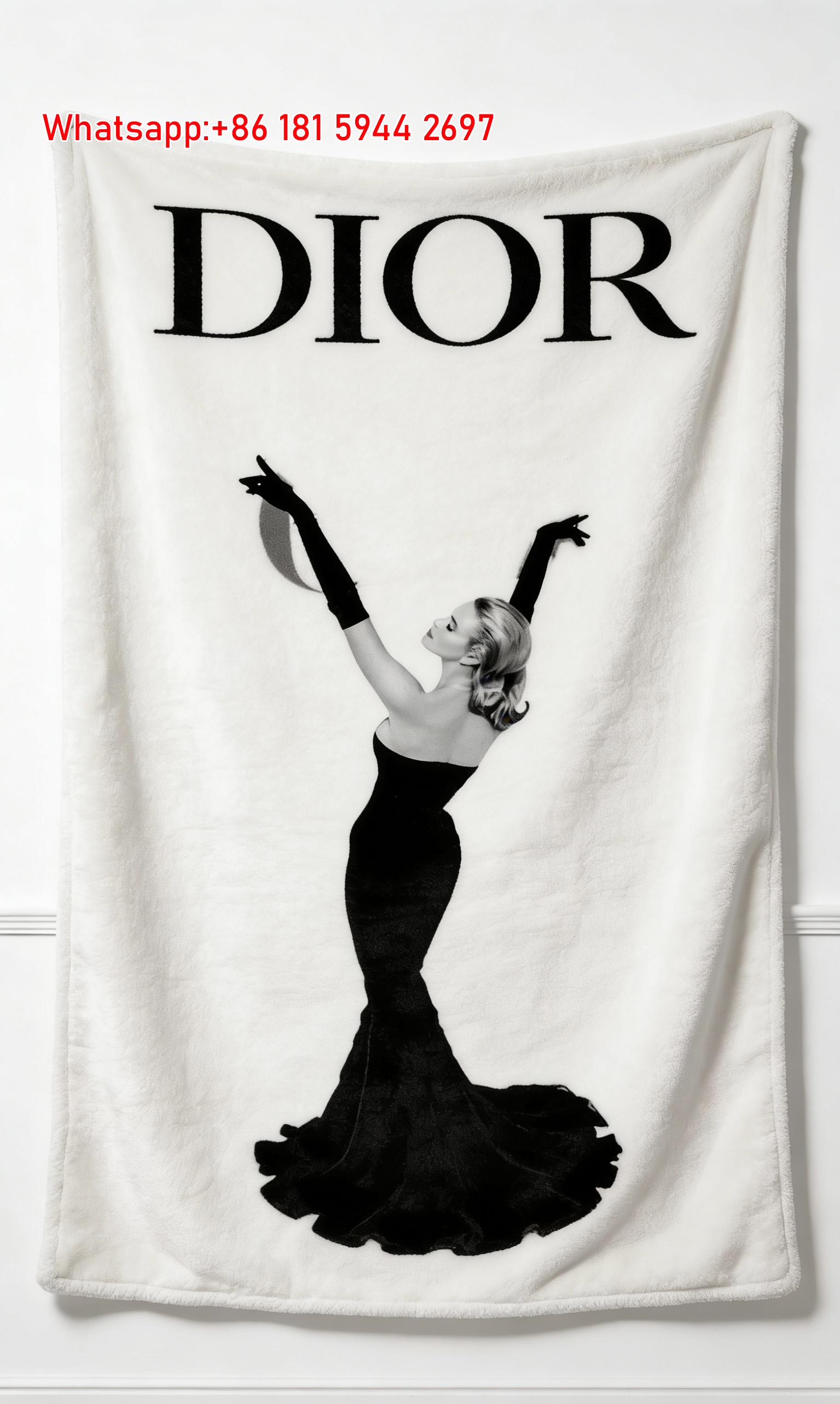 Dior Black White Vintage Flannel Sofa Throw Blanket D046